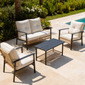 4 Piece Outdoor Patio Furniture Set, All-Weather Modern PE Wicker Rattan Conversation Set with 4" Cushions for Comfortable, Easy to Assemble, Cream White