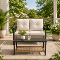 Deersky 2-Piece Patio Furniture Set, Outdoor Loveseat and Coffee Table with All-Weather PE Rattan Wicker, Metal Frame and Soft Cushions for Porch, Deck, Garden and Backyard