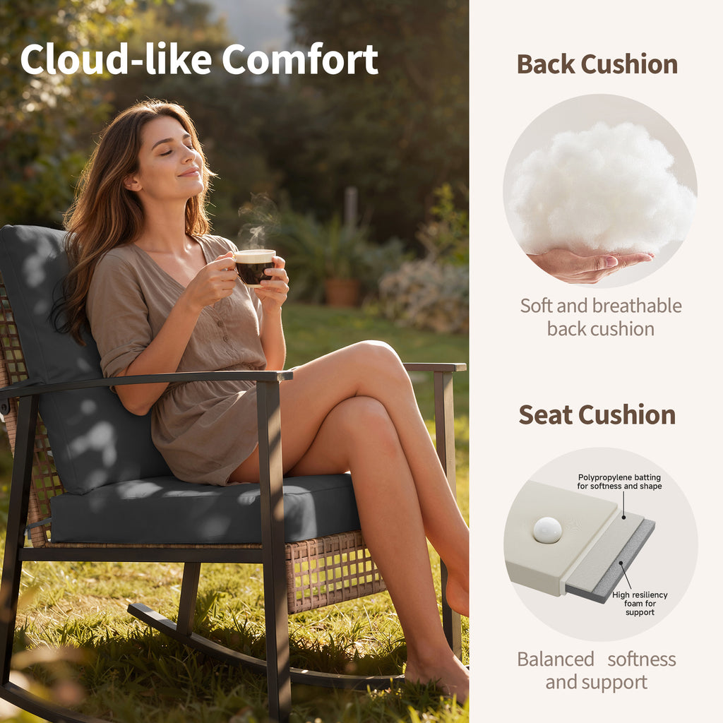 4 Piece Outdoor Patio Furniture Set, All-Weather Modern PE Wicker Rattan Conversation Set with 4" Cushions for Comfortable, Easy to Assemble, Dark Grey