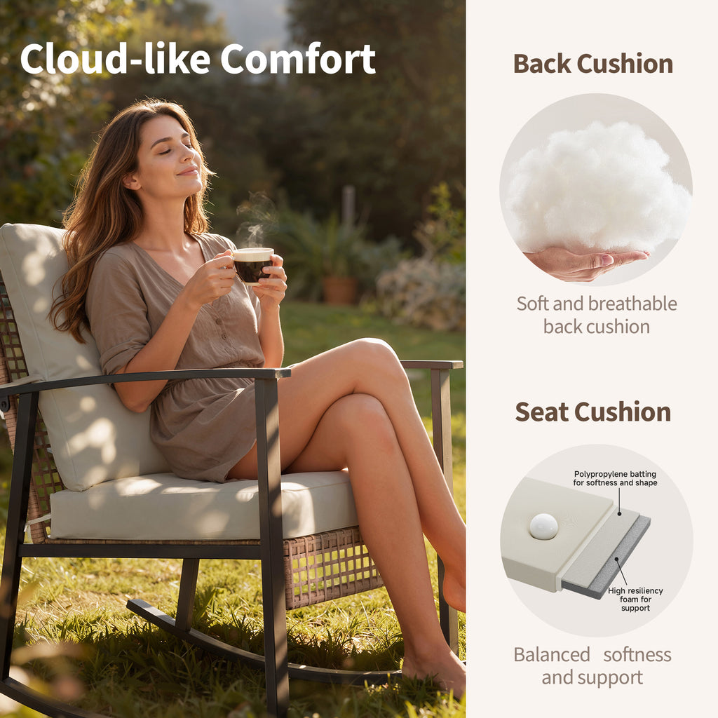 4 Piece Outdoor Patio Furniture Set, All-Weather Modern PE Wicker Rattan Conversation Set with 4" Cushions for Comfortable, Easy to Assemble, Cream White