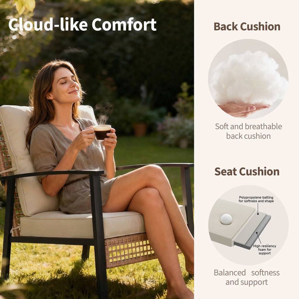 4 Piece Outdoor Patio Furniture Set, All-Weather Modern PE Wicker Rattan Conversation Set with 4" Cushions for Comfortable, Easy to Assemble, Cream White