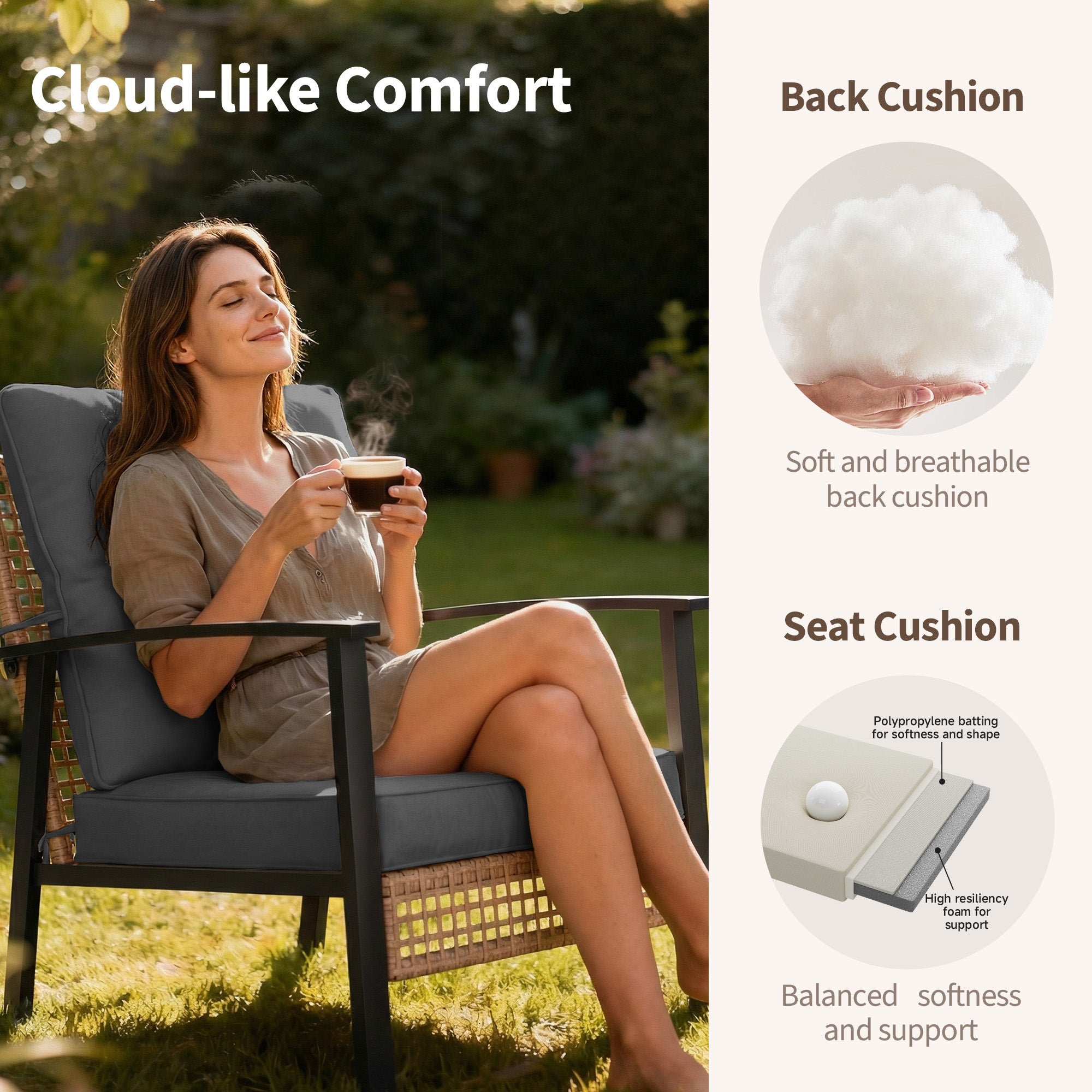 4 Piece Outdoor Patio Furniture Set, All-Weather Modern PE Wicker Rattan Conversation Set with 4" Cushions for Comfortable, Easy to Assemble, Cream White