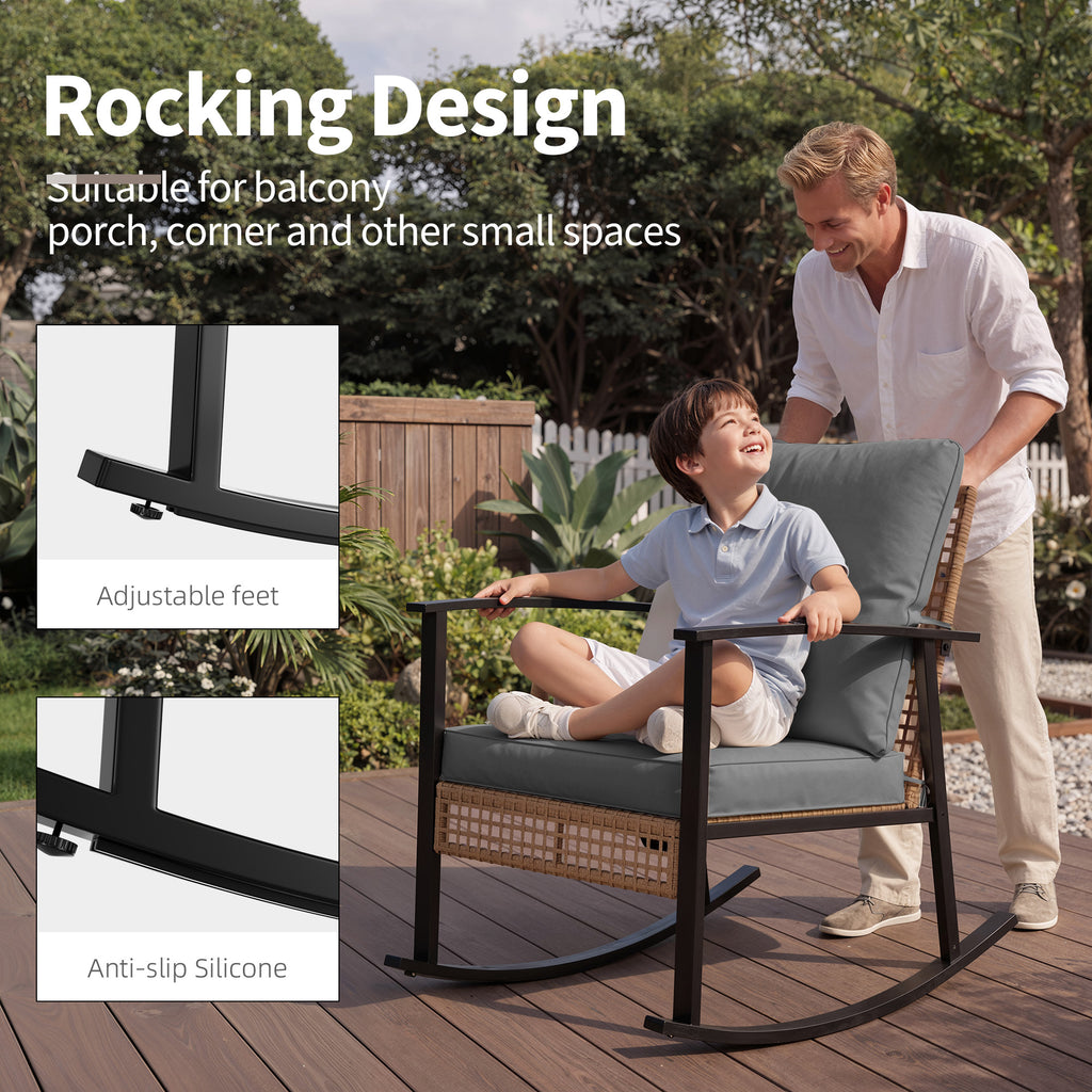 4 Piece Outdoor Patio Furniture Set, All-Weather Modern PE Wicker Rattan Conversation Set with 4" Cushions for Comfortable, Easy to Assemble, Dark Grey