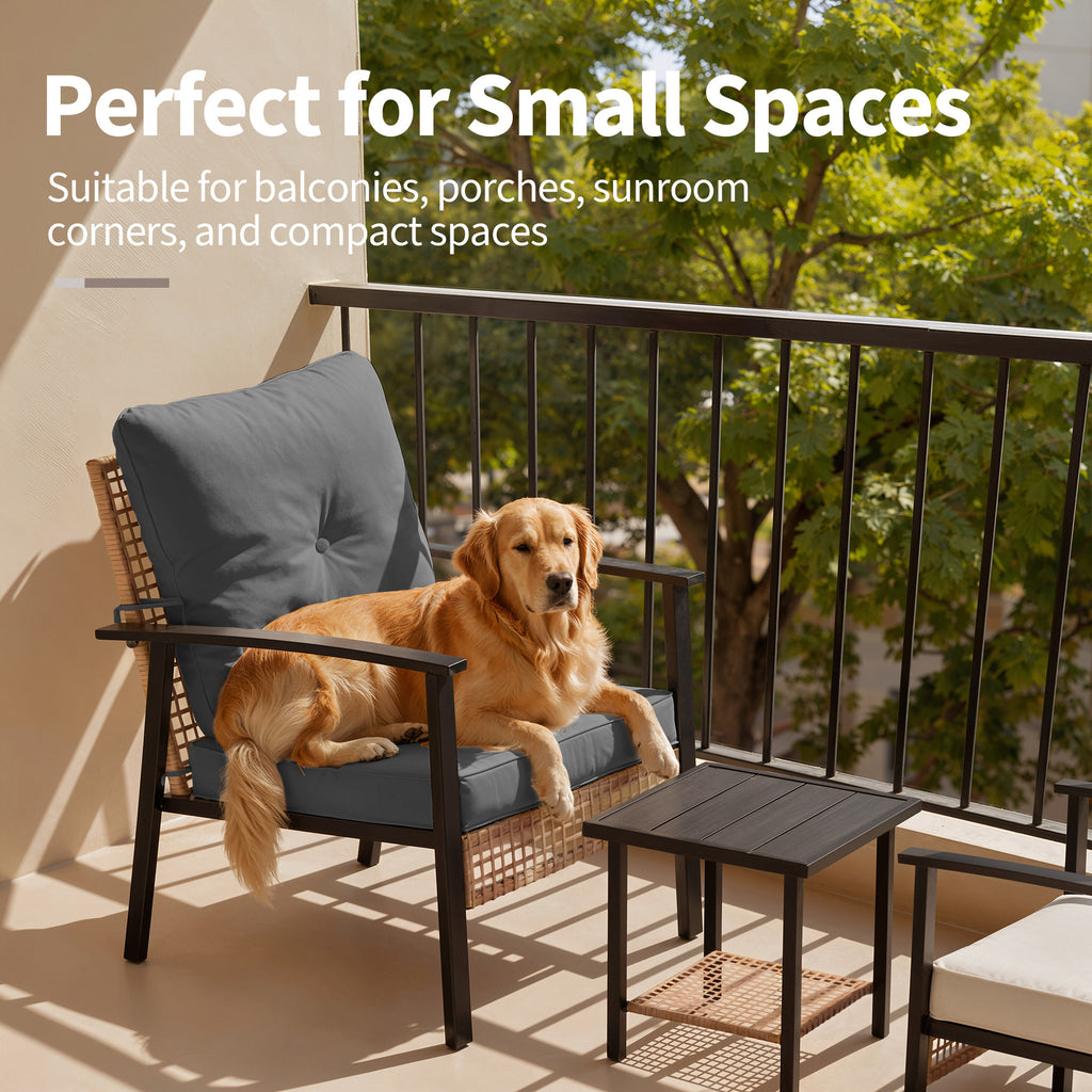 3 Piece Outdoor Patio Furniture Set, All-Weather Modern PE Wicker Rattan Bistro Set with 4" Cushions, Patio Chairs Set of 2, Easy to Assemble, Dark Grey