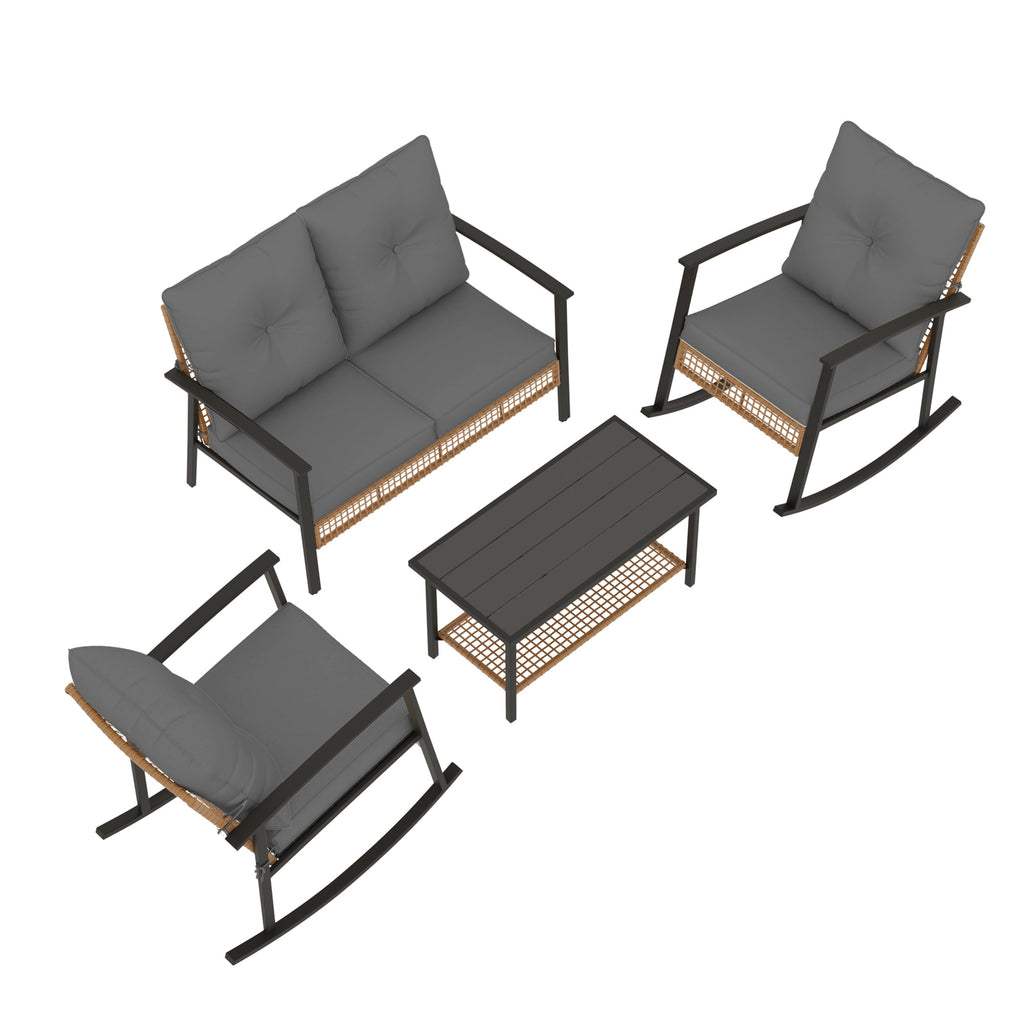 4 Piece Outdoor Patio Furniture Set, All-Weather Modern PE Wicker Rattan Conversation Set with 4" Cushions for Comfortable, Easy to Assemble, Dark Grey