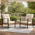 Deersky 2 Pieces Patio Furniture Set, Outdoor Metal Patio Chairs Set of 2, All-Weather PE Wicker Chairs with Cream White Cushions for Porch, Balcony and Small Spaces