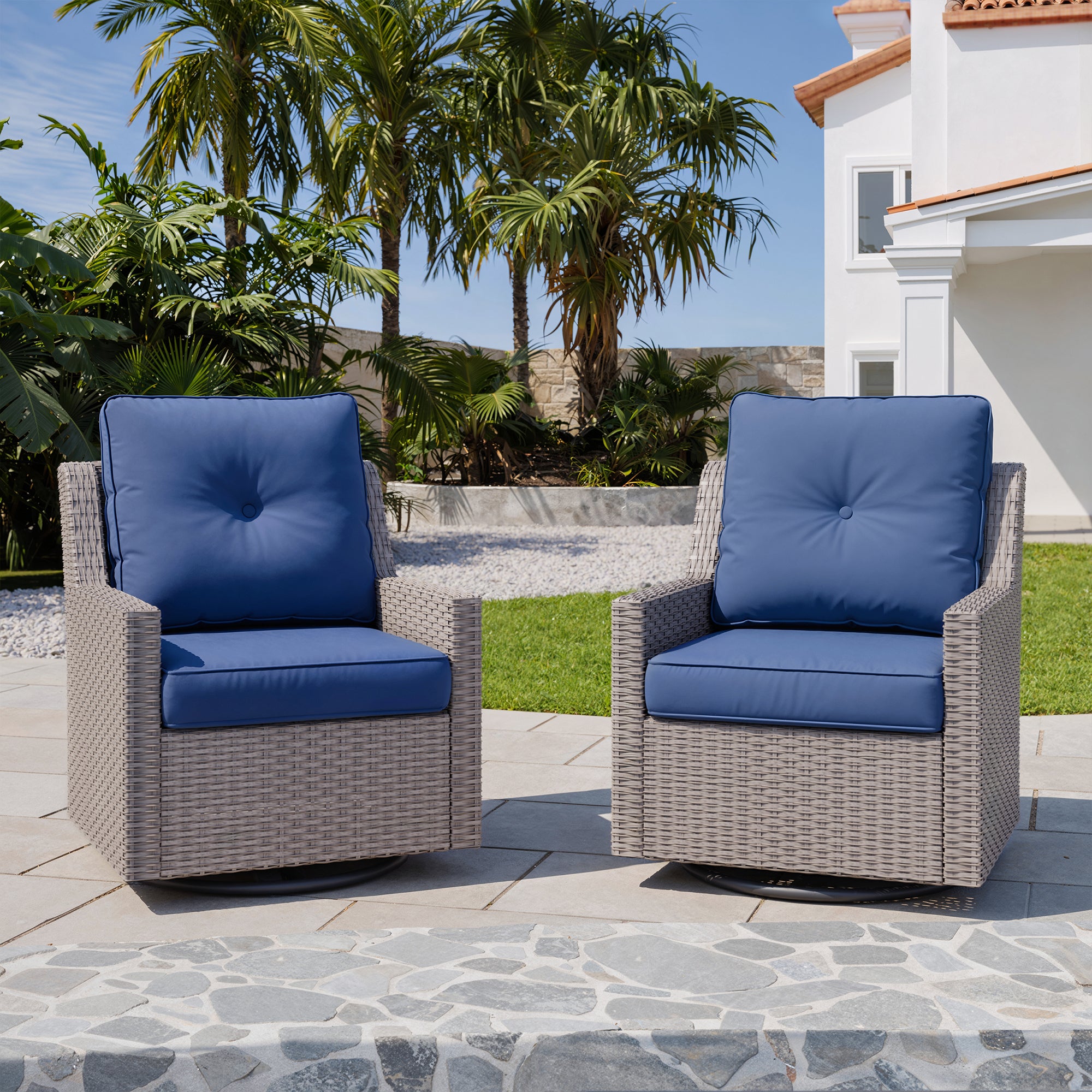 Deersky 2 Piece Patio Furniture Set, Outdoor Furniture Set with 2 All-Weather Wicker Swivel Glider Chairs for Balcony, Porch, Backyard